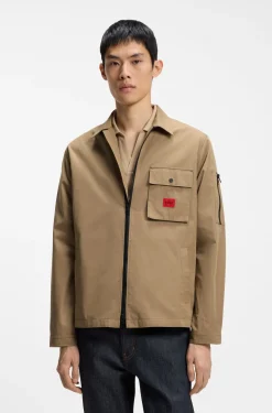 Canvas-Overshirt aus Baumwoll-Mix mit Reißverschluss und Logo-Label