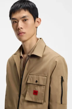 Canvas-Overshirt aus Baumwoll-Mix mit Reißverschluss und Logo-Label