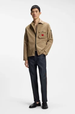 Canvas-Overshirt aus Baumwoll-Mix mit Reißverschluss und Logo-Label