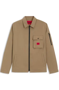 Canvas-Overshirt aus Baumwoll-Mix mit Reißverschluss und Logo-Label
