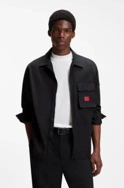 Canvas-Overshirt aus Baumwoll-Mix mit Reißverschluss und Logo-Label