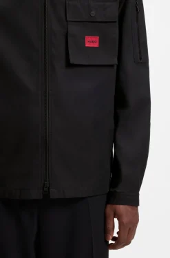Canvas-Overshirt aus Baumwoll-Mix mit Reißverschluss und Logo-Label