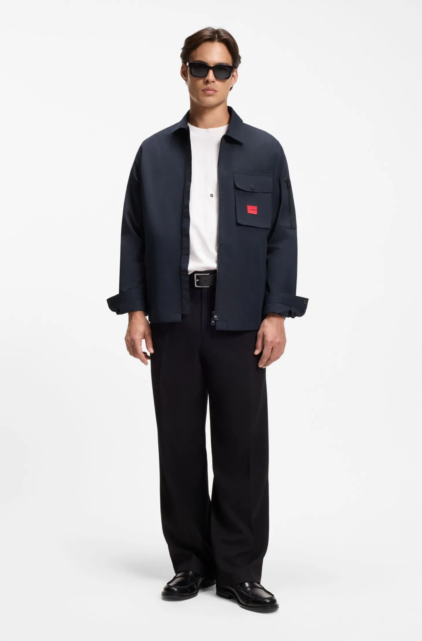 Canvas-Overshirt aus Baumwoll-Mix mit Reißverschluss und Logo-Label