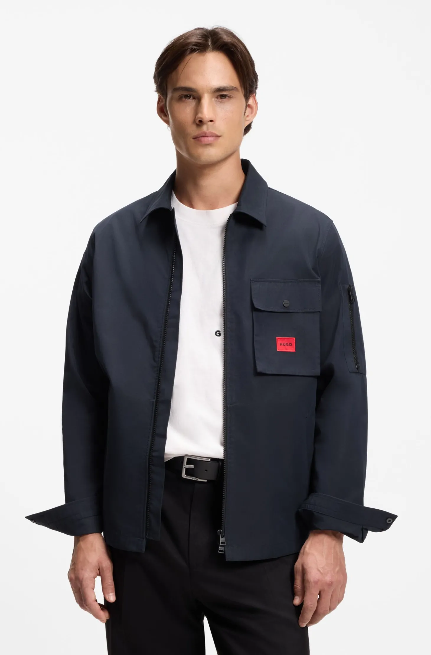 Canvas-Overshirt aus Baumwoll-Mix mit Reißverschluss und Logo-Label