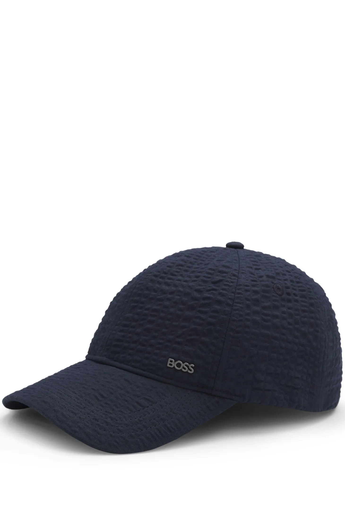 Cap aus Seersucker-Stretch-Baumwolle mit metallenen Logo-Buchstaben
