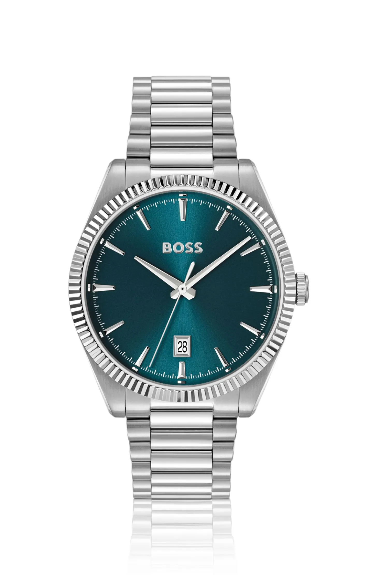 Cheswick Uhr mit blauem Zifferblatt und geriffelter Lünette