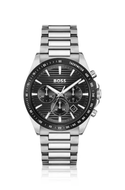 Chronograph mit schwarzem Zifferblatt und H-Gliederarmband