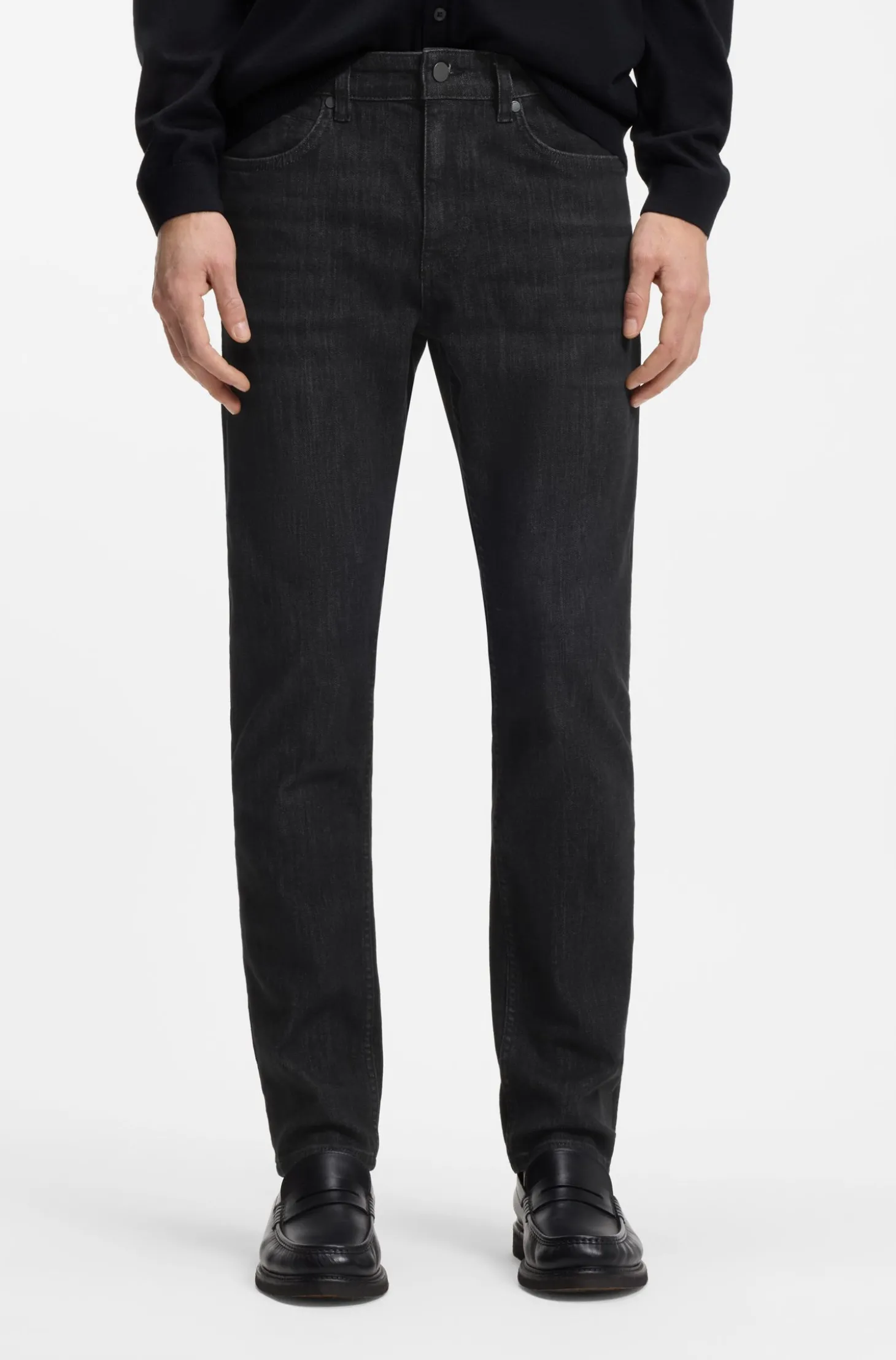 Delaware Slim-Fit Jeans aus knitterfreiem Denim in Grau