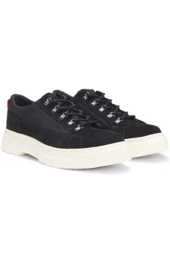 Derbys aus Veloursleder mit Canvas-Details