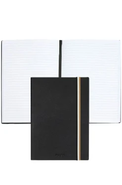 DIN-A5-Notizbuch aus schwarzem Kunstleder mit Signature-Streifen-Riemen