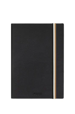 DIN-A5-Notizbuch aus schwarzem Kunstleder mit Signature-Streifen-Riemen