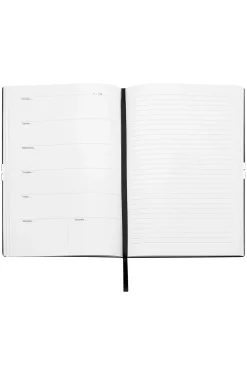 DIN-A5-Notizbuch aus schwarzem Kunstleder mit Signature-Streifen-Band