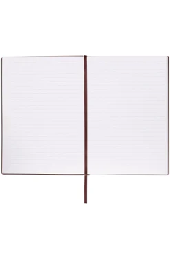 DIN-A5-Notizbuch mit bordeauxfarbenem Karo-Print und goldfarbenem Logo