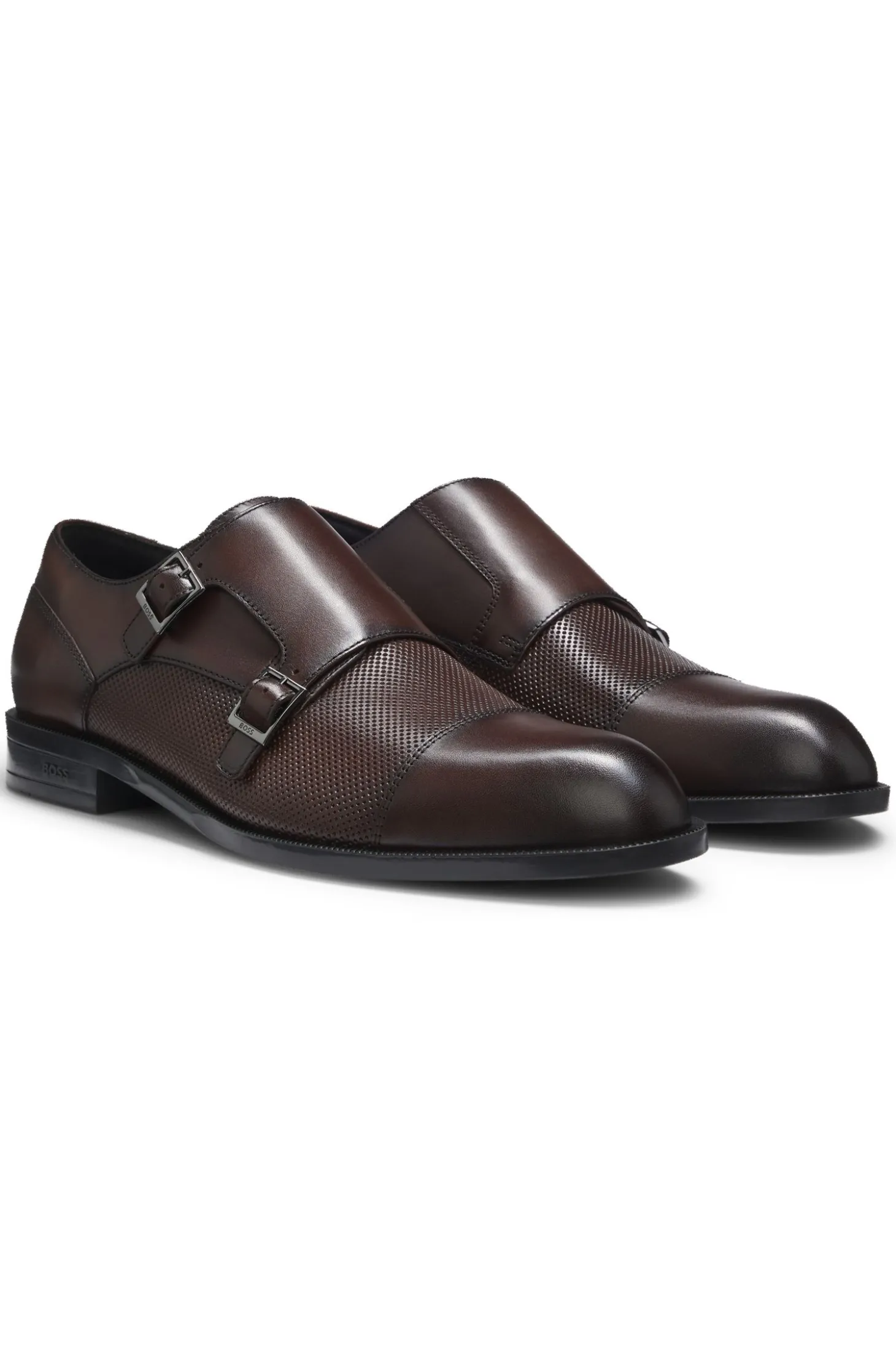 Doppelte Monkstraps aus Leder mit perforiertem Detail