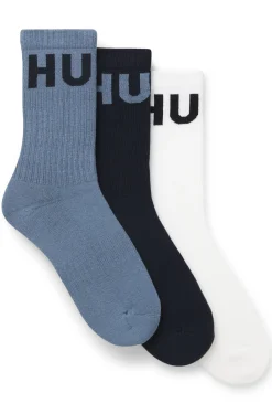 Dreierpack kurze gerippte Socken mit Logos