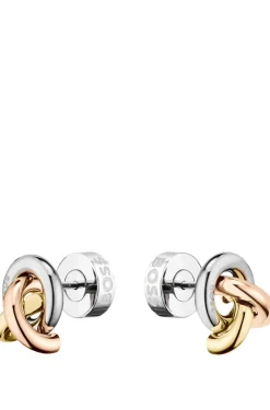 Dreifarbige Ohrringe mit Knoten-Design