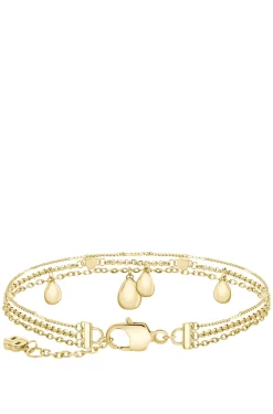 Dreireihiges Armband in Goldfarbe mit Tropfenanhängern