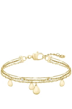 Dreireihiges Armband in Goldfarbe mit Tropfenanhängern