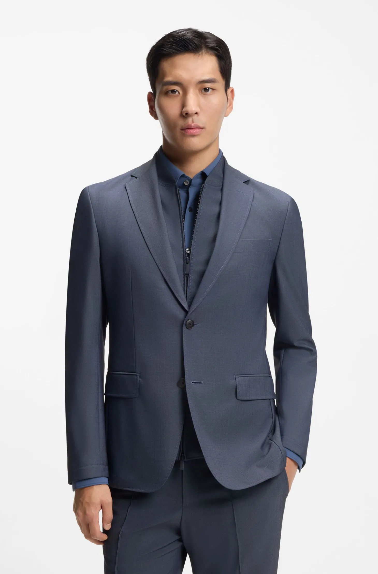 Dreiteiliger Slim-Fit Anzug mit Weste mit Reißverschluss