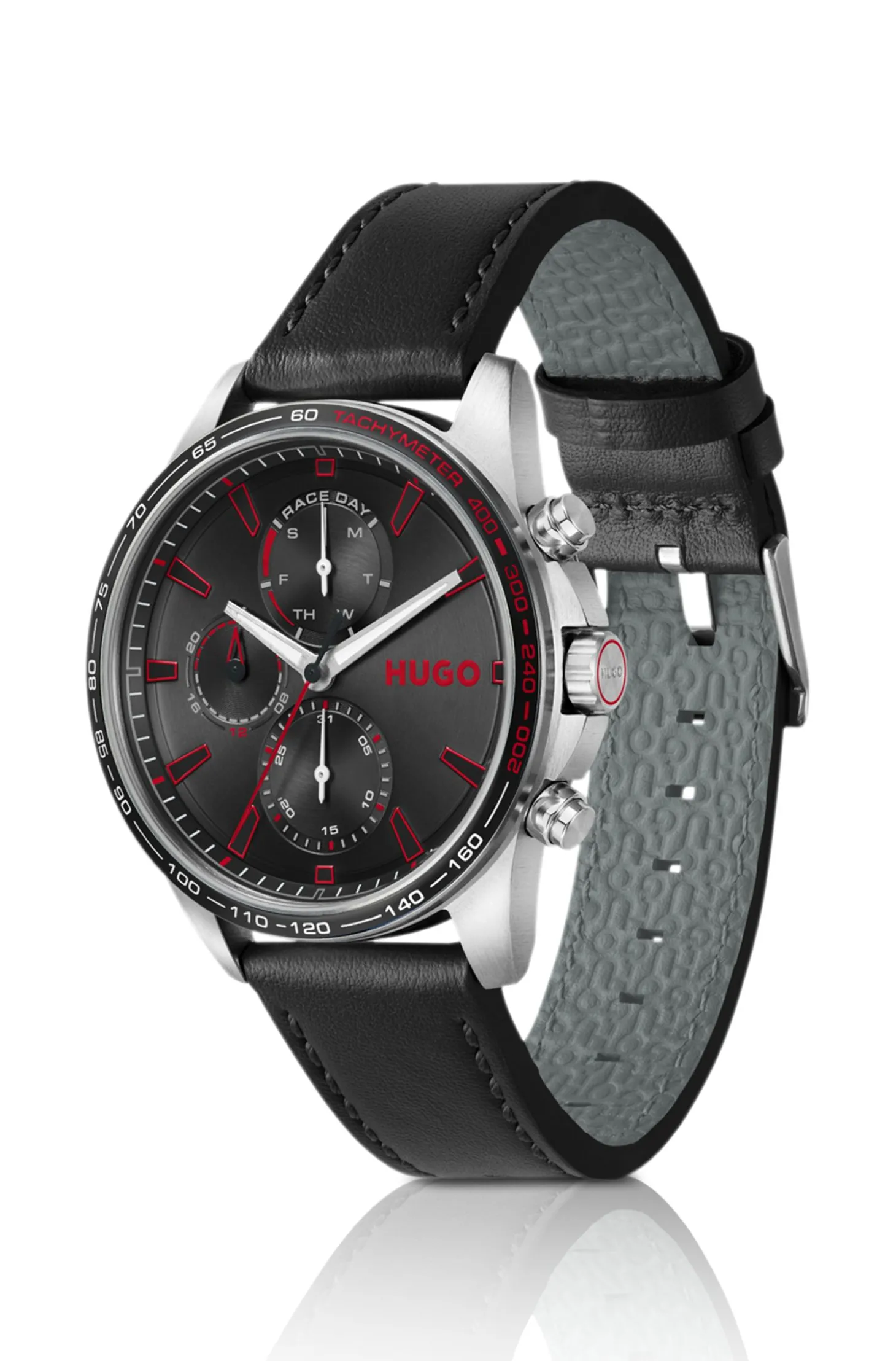#Drift Uhr mit schwarzem Zifferblatt und schwarzem Lederarmband