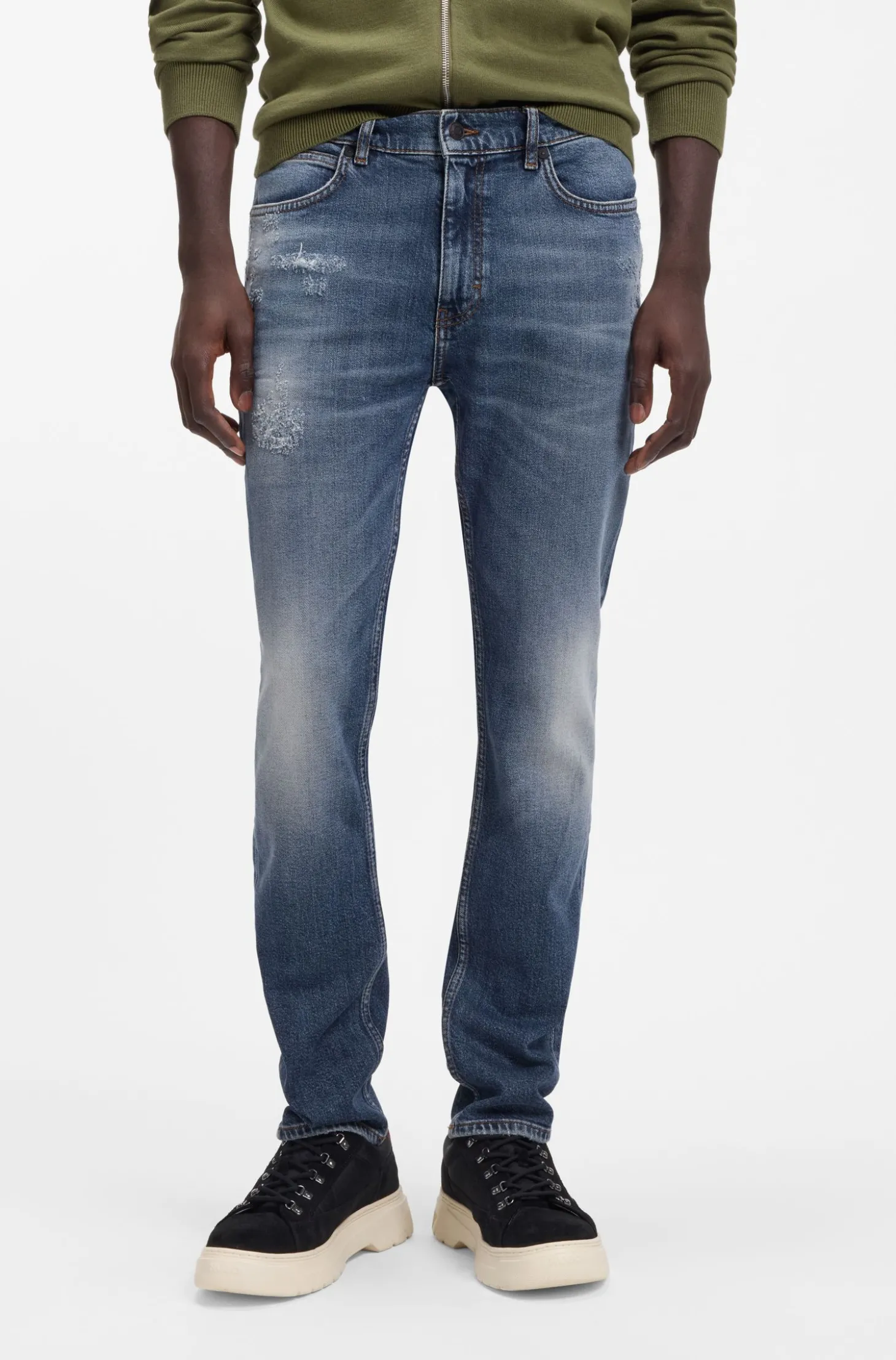 Dunkelblaue Slim-Fit Jeans aus bequemem Stretch-Denim