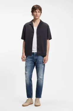 Dunkelblaue Tapered-Fit Jeans aus Stretch-Baumwolle
