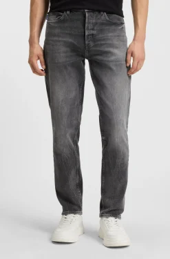 Dunkelgraue Tapered-Fit Jeans aus Stretch-Denim