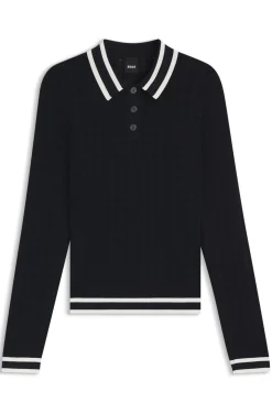 Equestrian Ajour-Strick-Poloshirt mit Logo-Patch