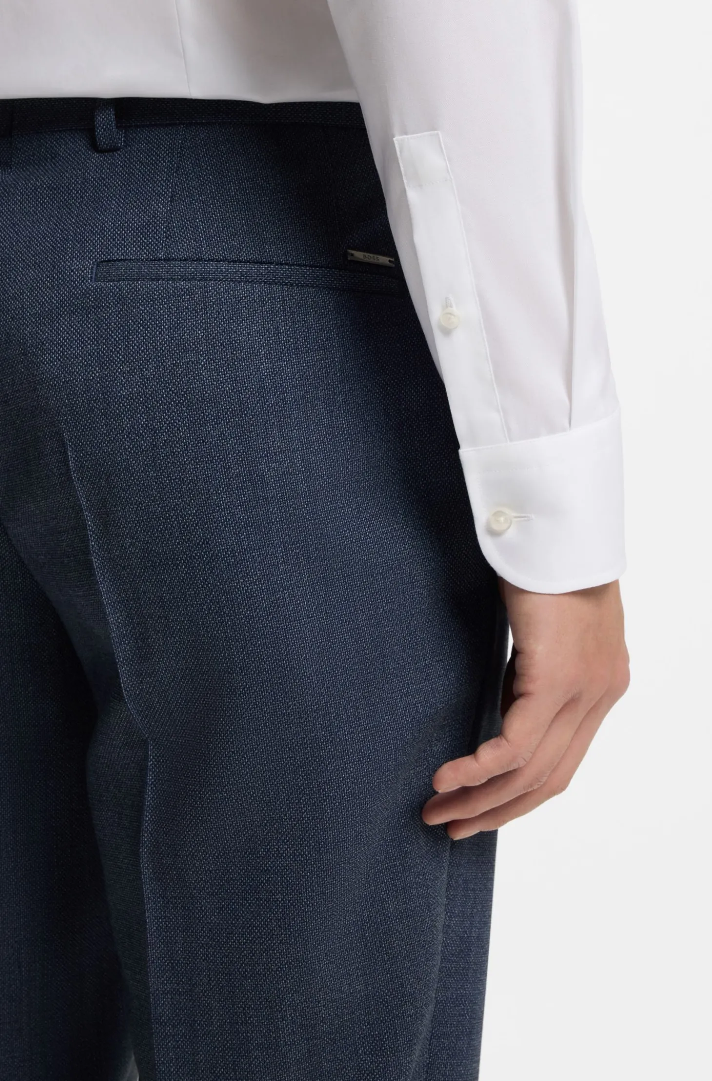 Fein gemusterte Slim-Fit Hose aus Stretch-Wolle