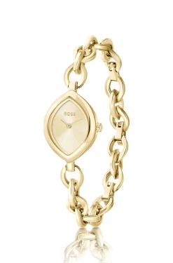 Fiora Uhr aus goldfarbenem Edelstahl mit konturiertem Gehäuse