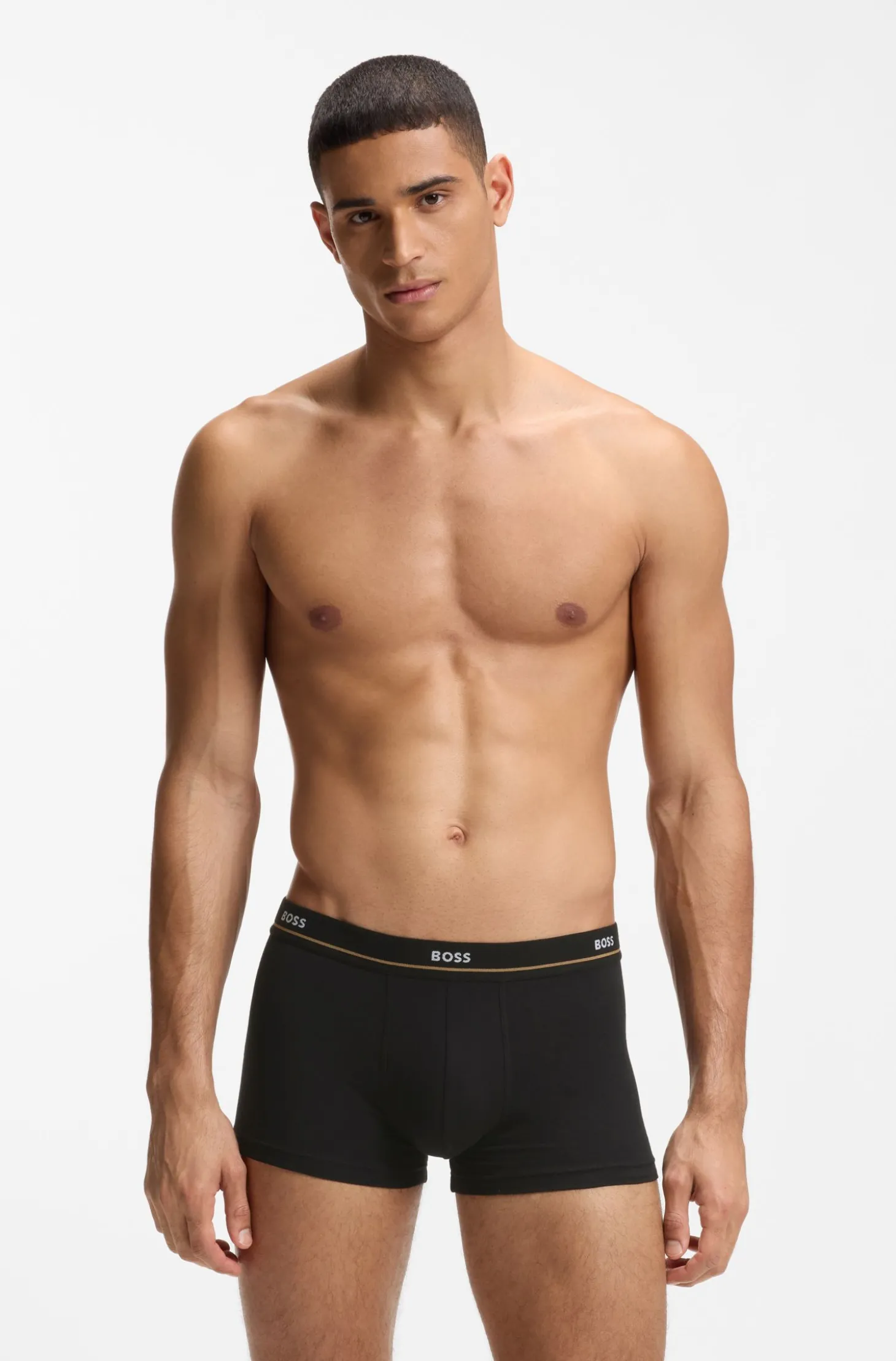 Fünferpack eng anliegende Boxershorts mit kurzem Bein aus Stretch-Baumwolle mit Logos am Bund