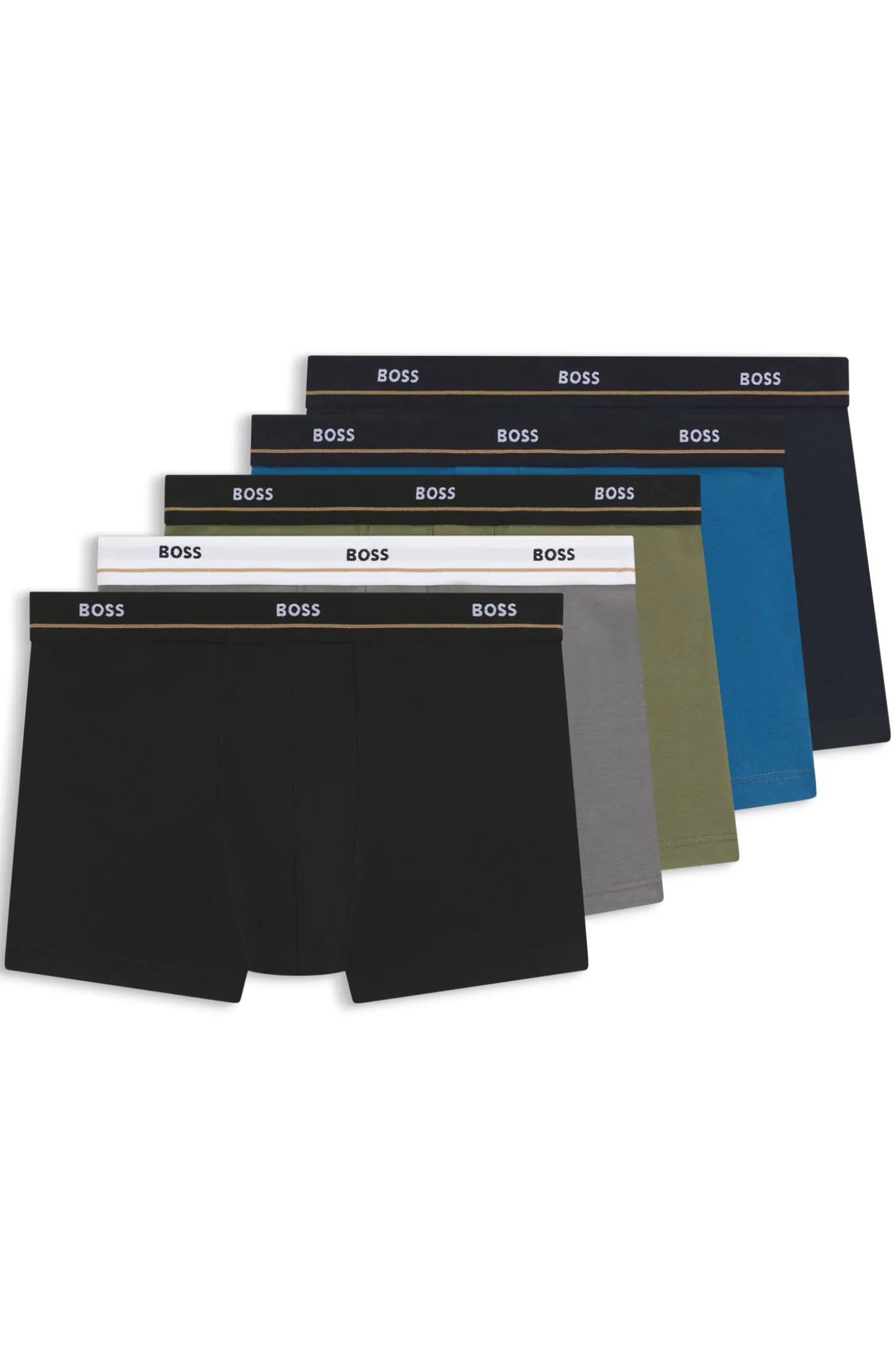 Fünferpack eng anliegende Boxershorts mit kurzem Bein aus Stretch-Baumwolle mit Logos am Bund