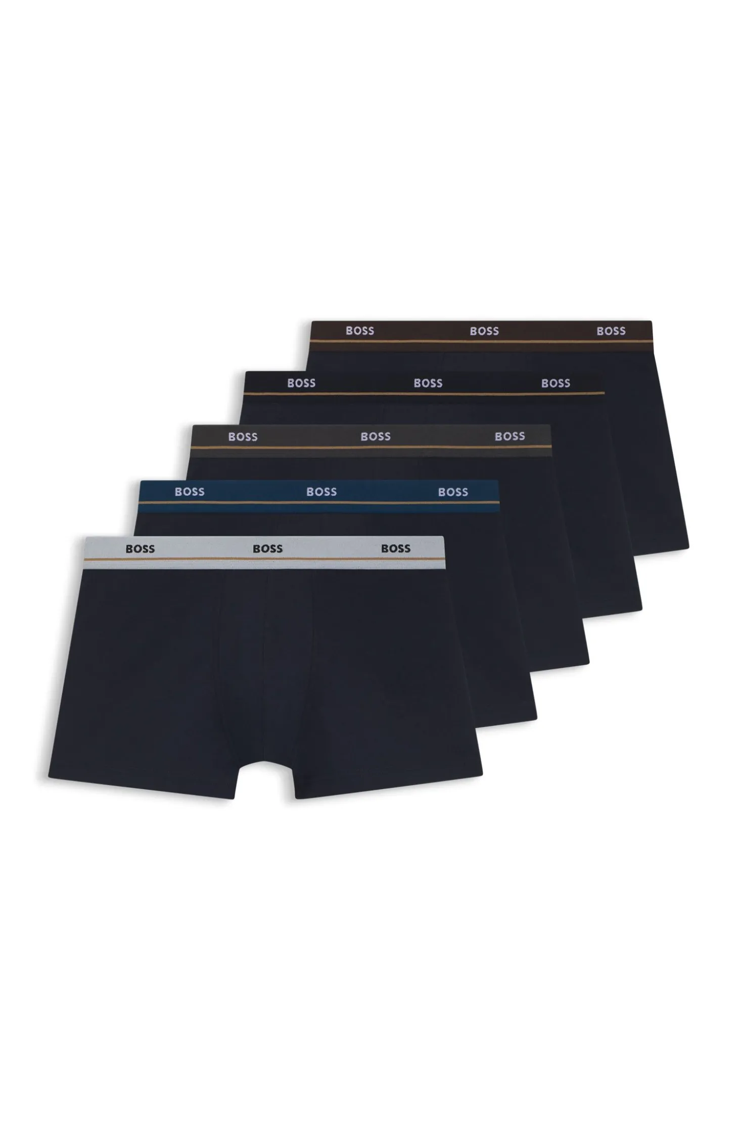 Fünferpack eng anliegende Boxershorts mit kurzem Bein aus Stretch-Baumwolle mit Logos am Bund