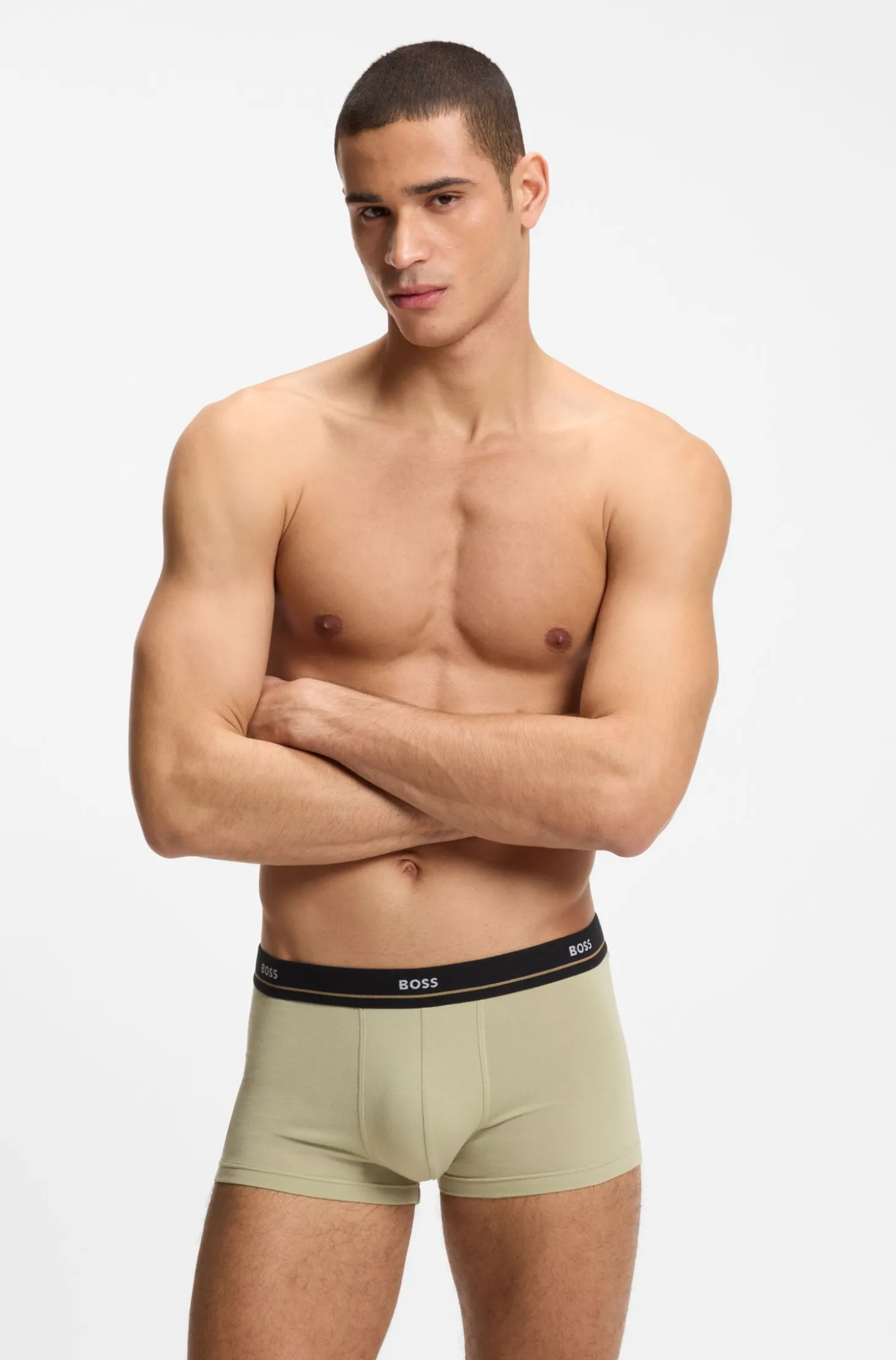 Fünferpack eng anliegende Boxershorts mit kurzem Bein aus Stretch-Baumwolle mit Logos am Bund