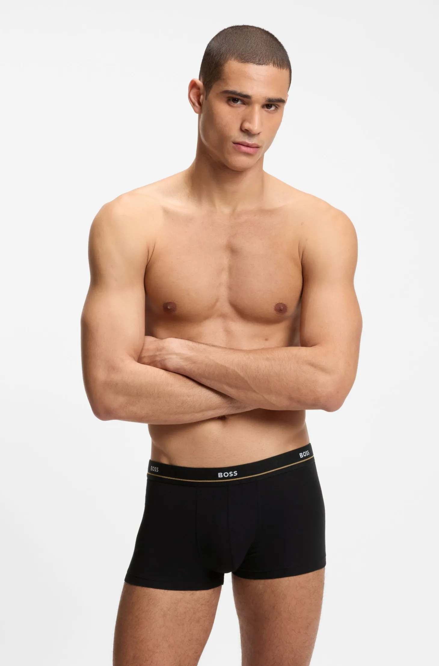 Fünferpack eng anliegende Boxershorts mit kurzem Bein aus Stretch-Baumwolle mit Logos am Bund