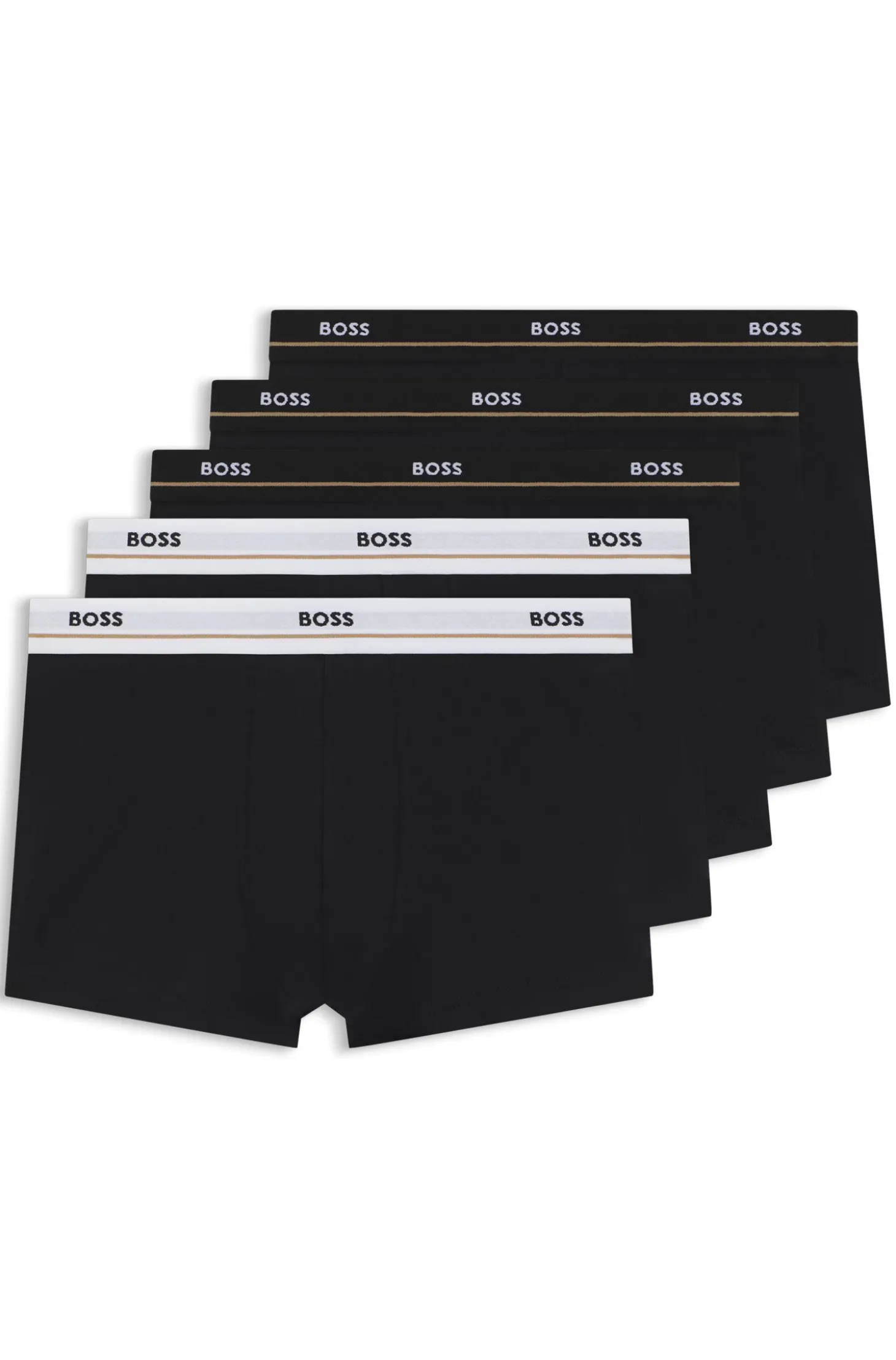 Fünfer-Pack eng anliegende Boxershorts aus Stretch-Baumwolle mit kurzem Bein und Logos am Bund