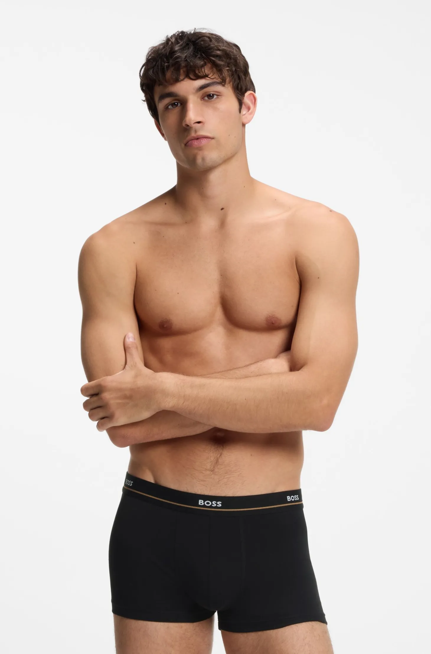 Fünfer-Pack eng anliegende Boxershorts aus Stretch-Baumwolle mit kurzem Bein und Logos am Bund