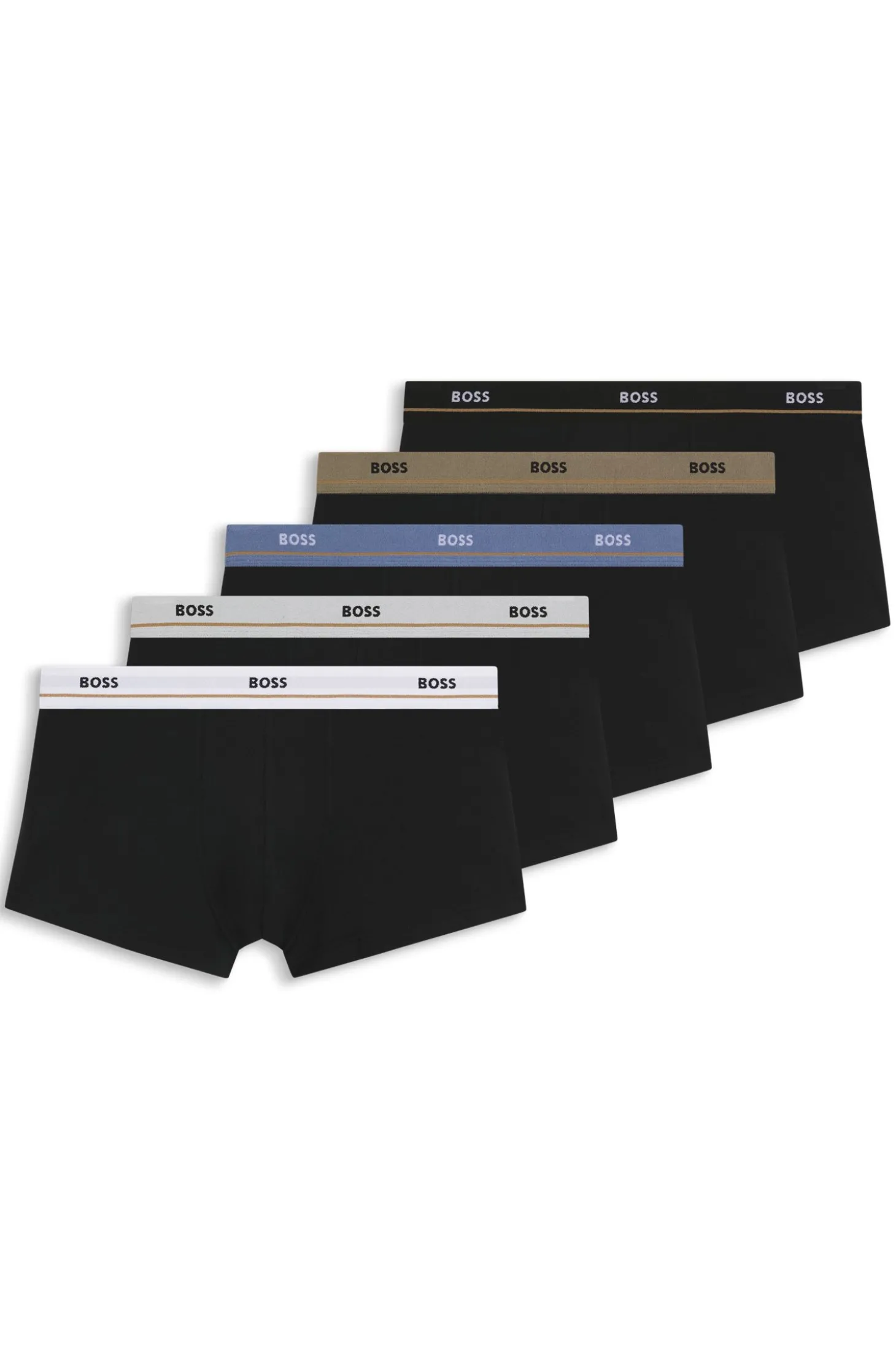 Fünferpack eng anliegende Boxershorts mit kurzem Bein aus Stretch-Baumwolle mit Logos am Bund