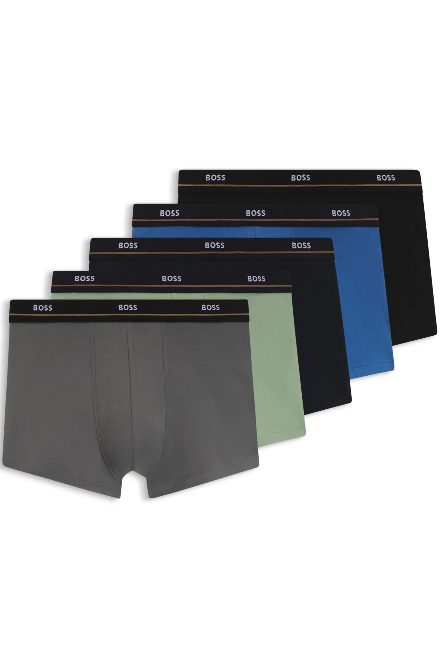 Fünferpack eng anliegende Boxershorts mit kurzem Bein aus Stretch-Baumwolle mit Logos am Bund