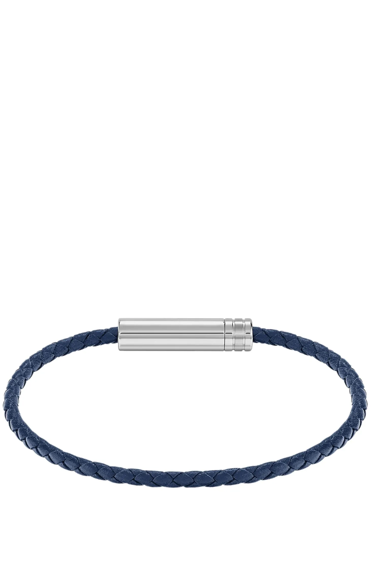 Geflochtenes Armband aus blauem Leder mit Logo-Plakette