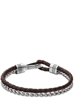 Geflochtenes Armband aus braunem Leder und Edelstahl