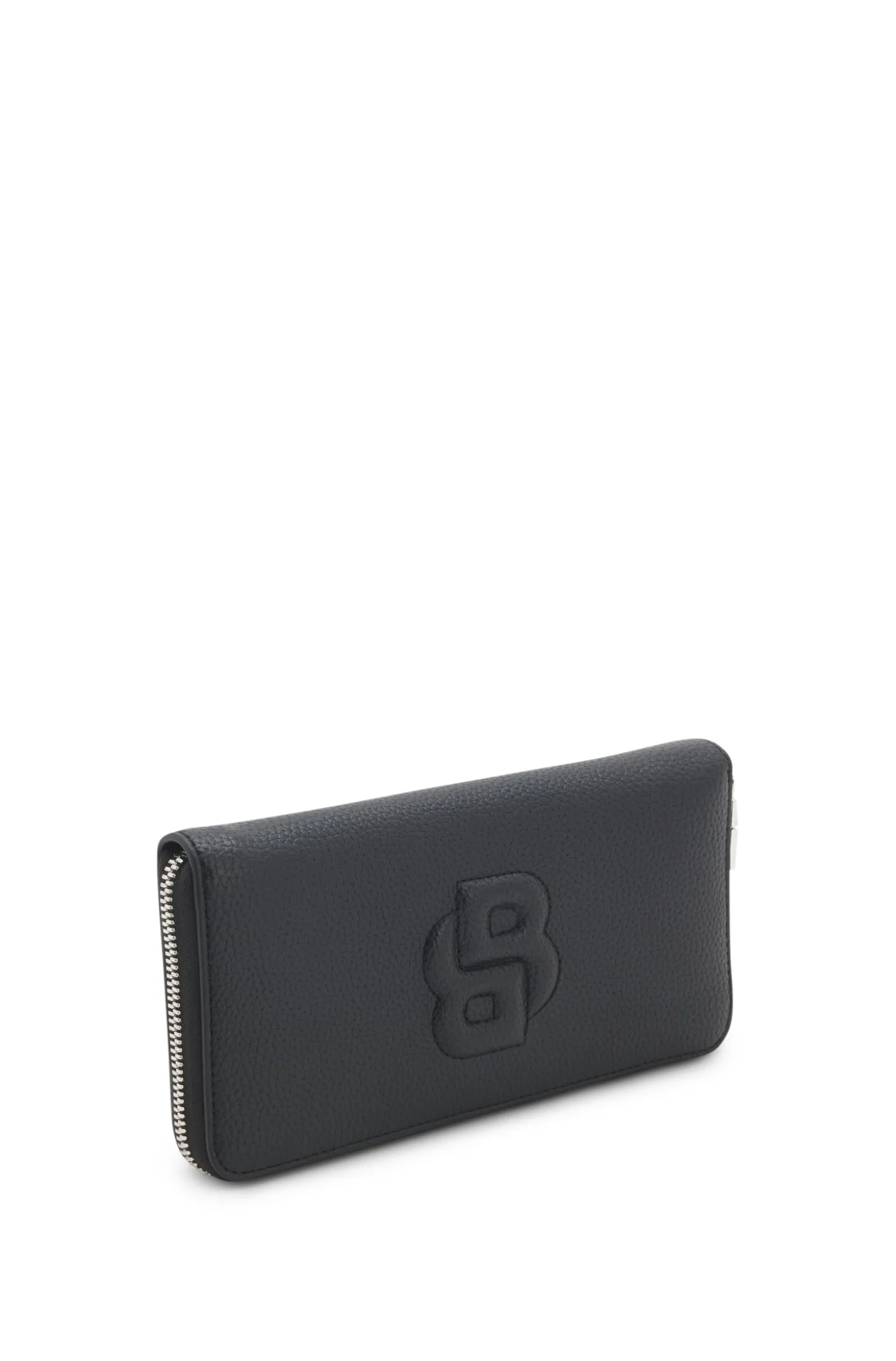 Geldbörse mit genarbter Struktur, umlaufendem Reißverschluss und gepolstertem Double-B-Monogramm