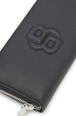 Geldbörse mit genarbter Struktur, umlaufendem Reißverschluss und gepolstertem Double-B-Monogramm