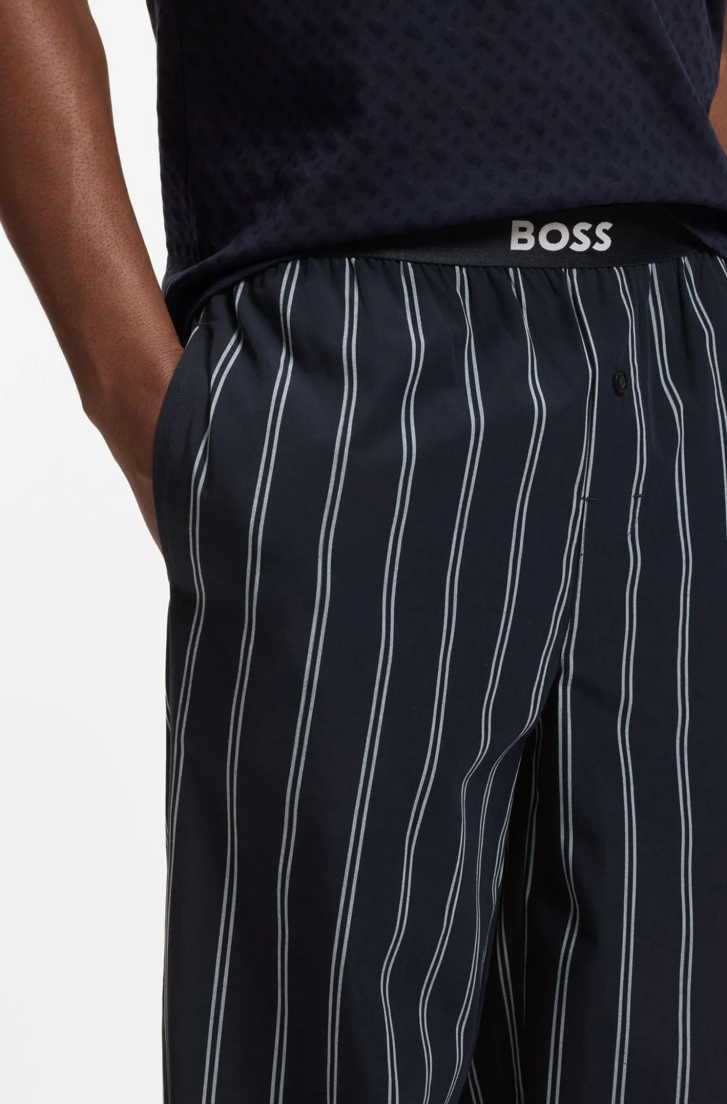 Gemusterte Pyjama-Hose aus Baumwoll-Popeline mit Logo-Bund