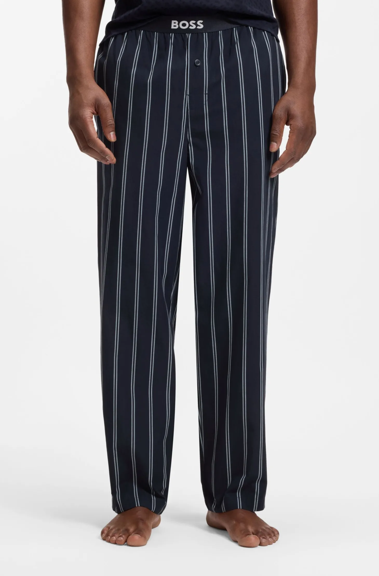 Gemusterte Pyjama-Hose aus Baumwoll-Popeline mit Logo-Bund