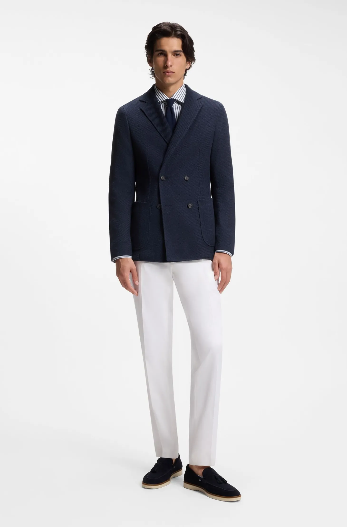 Gemusterter zweireihiger Slim-Fit Blazer aus Baumwolle