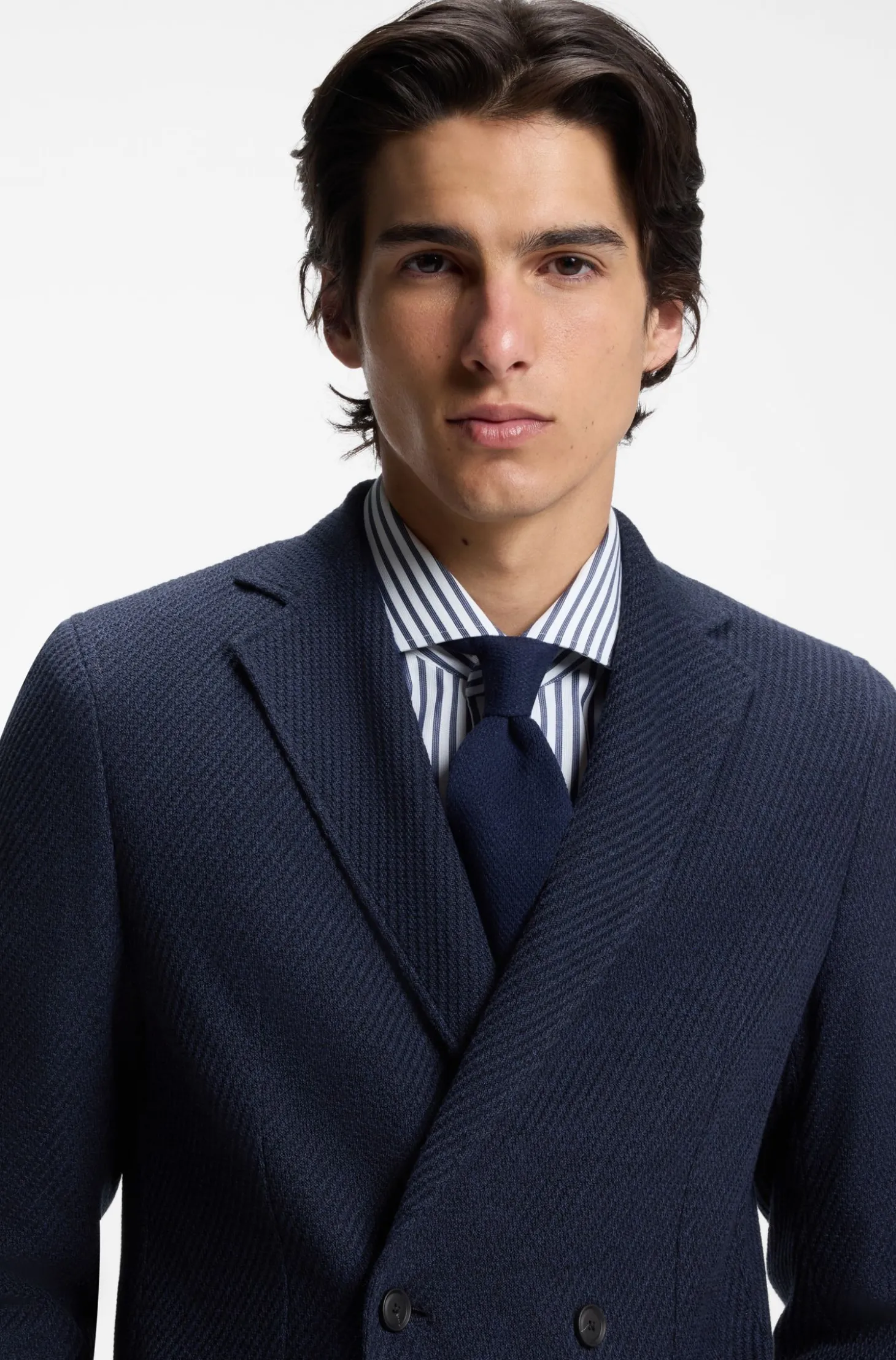 Gemusterter zweireihiger Slim-Fit Blazer aus Baumwolle