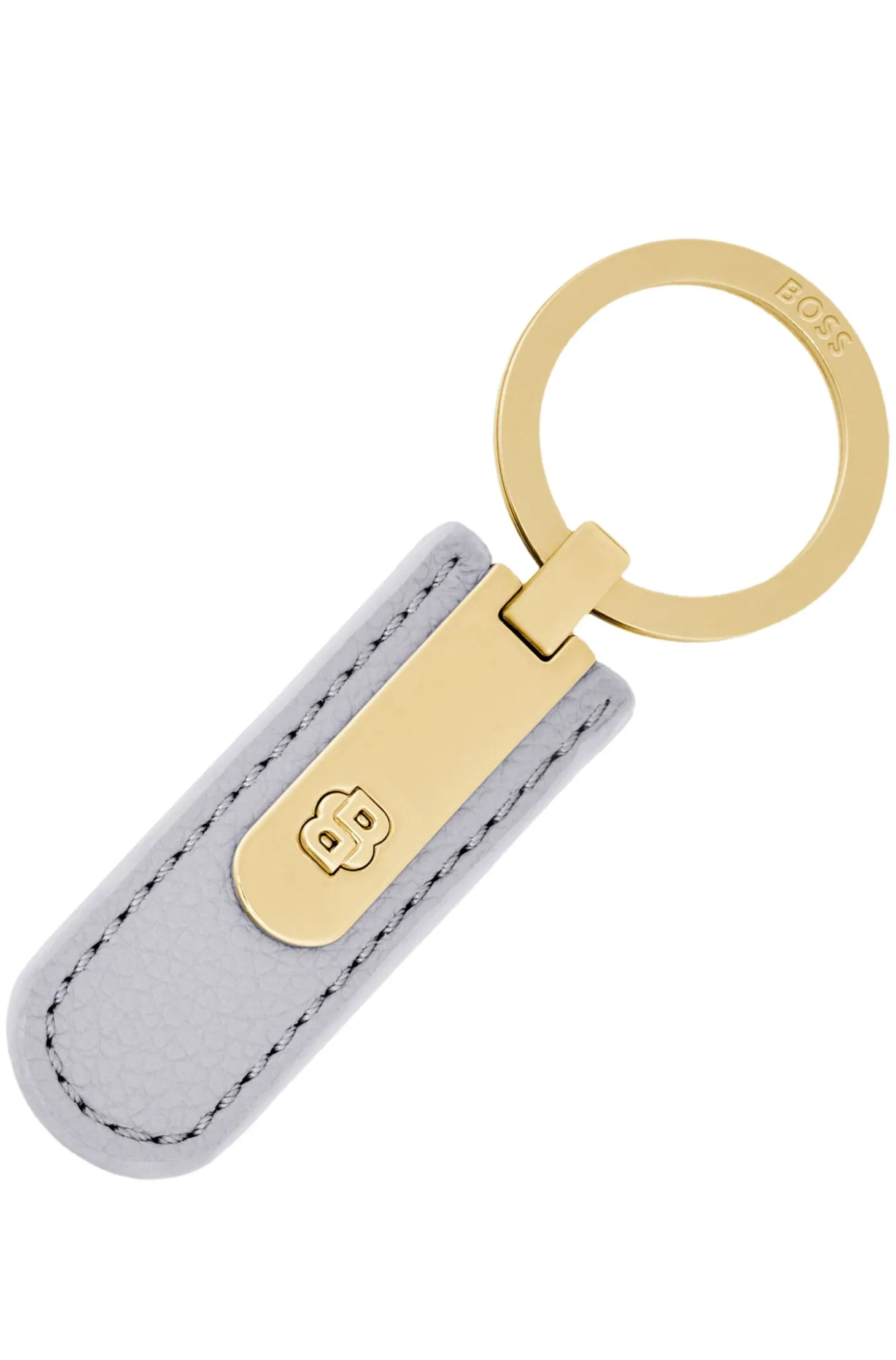 Genarbter fliederfarbener Schlüsselanhänger mit goldfarbener Double-B-Hardware