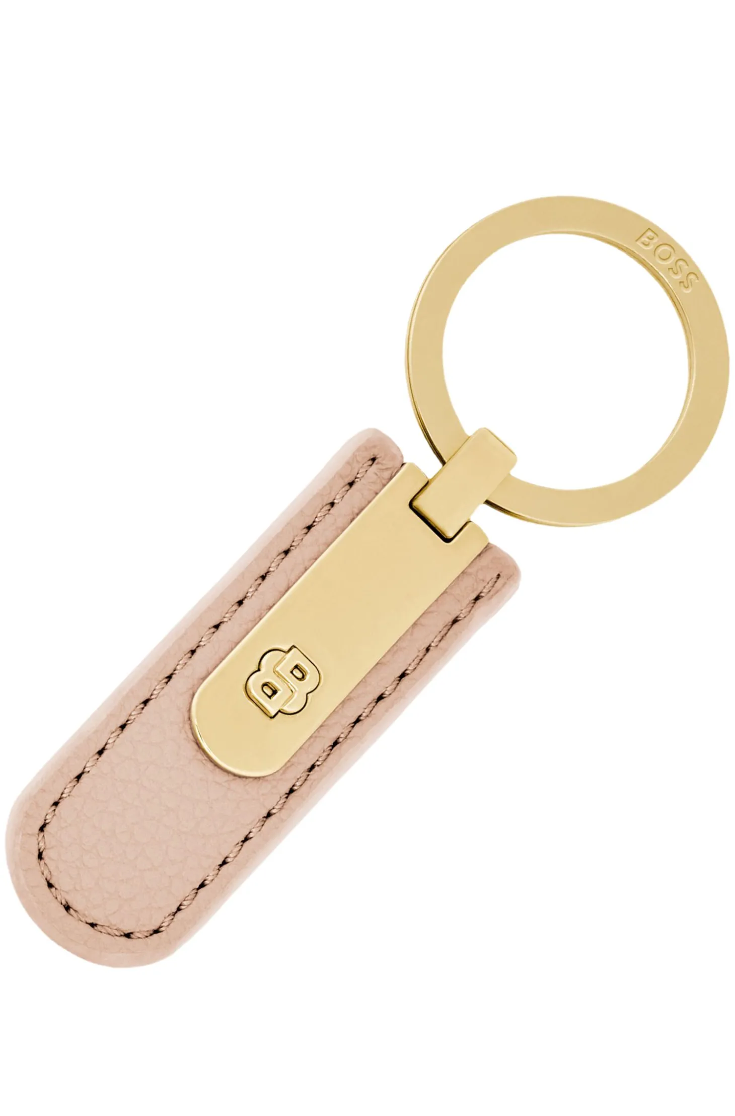 Genarbter nudefarbener Schlüsselanhänger mit goldfarbenem Double-B-Metalldetail