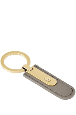 Genarbter taupefarbener Schlüsselanhänger mit goldfarbenem Double-B-Metalldetail